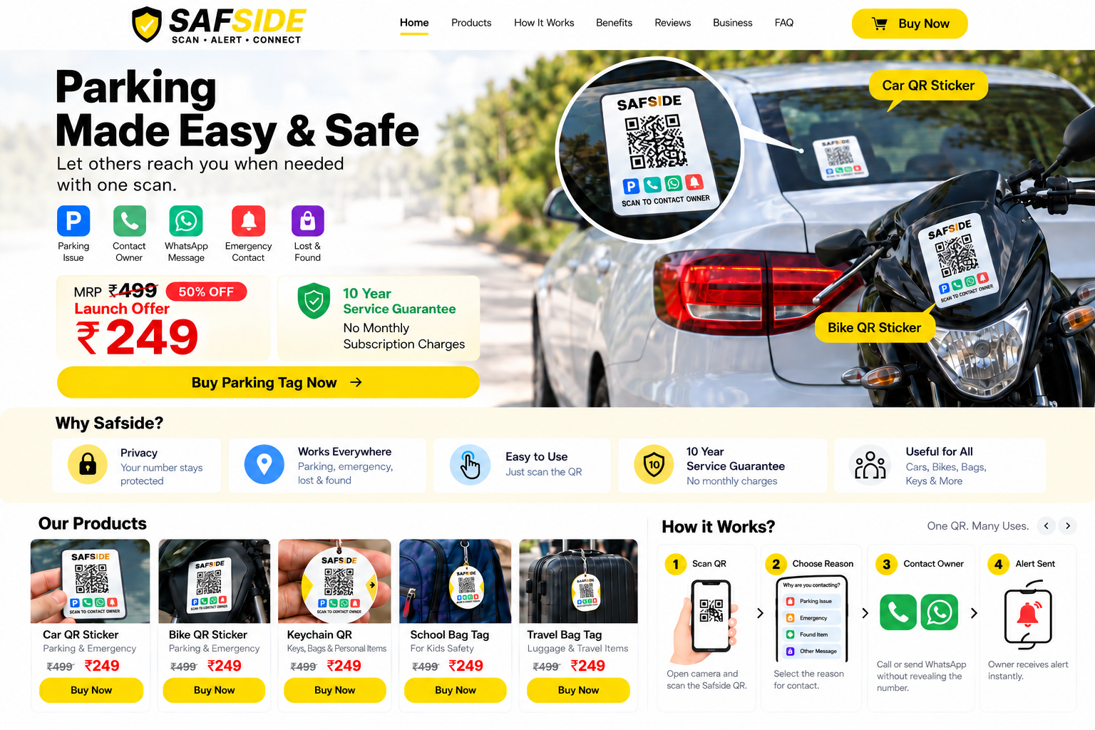 Safside parking and QR tag products