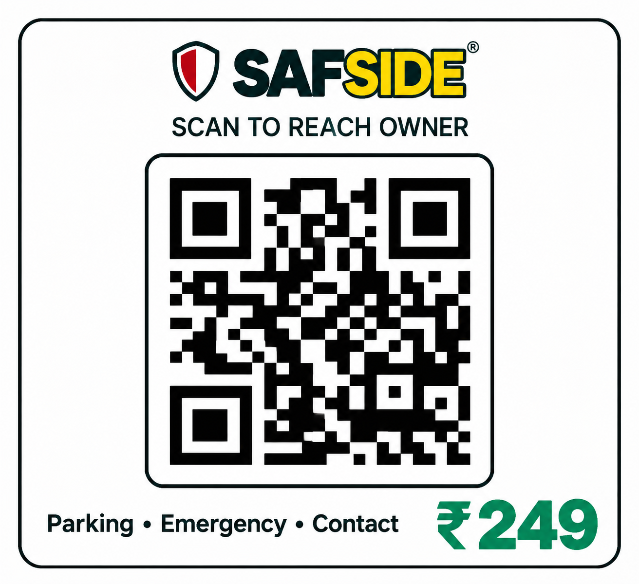 Safside QR parking tag — Scan to reach owner